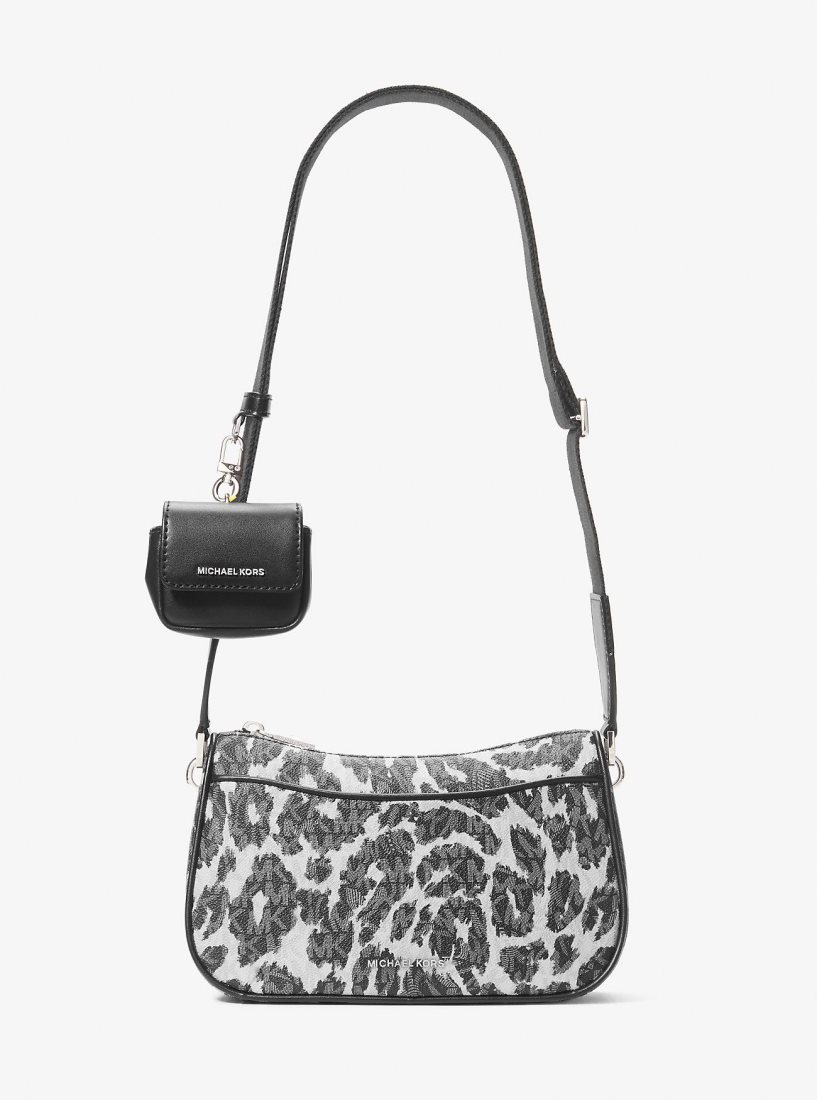 Bolsa Cruzada Michael Kors Jet Set Medium Leopard Logo Crossbody Bag with Case for Apple AirPods Pro Mujer Negras | 7495-FOXHI