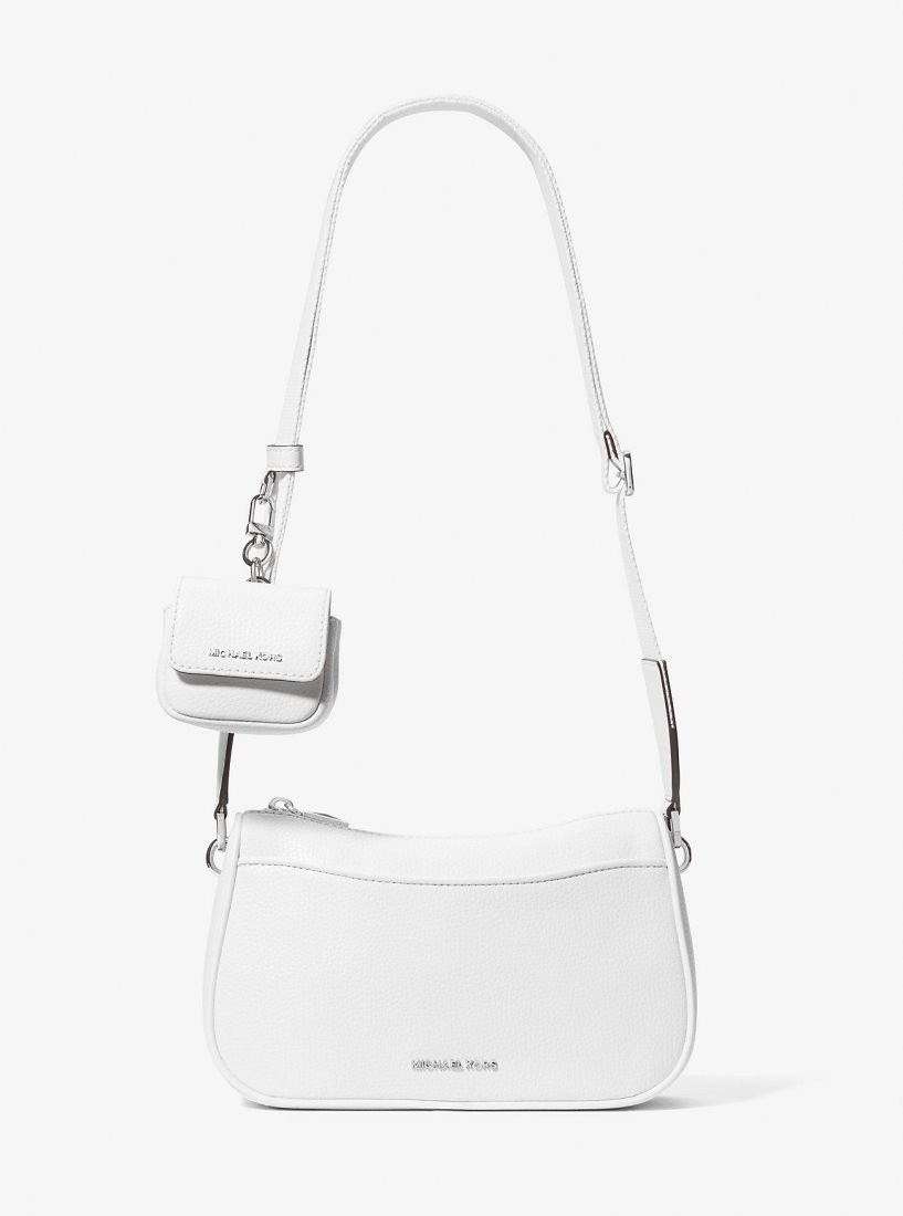 Bolsa Cruzada Michael Kors Jet Set Medium Pebbled Leather Crossbody Bag with Case for Apple AirPods Pro Mujer Blancas | 4560-HOFBY