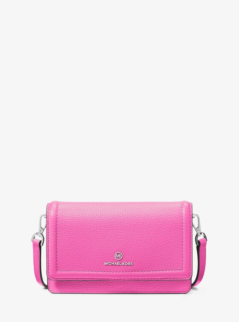 Bolsa Cruzada Michael Kors Jet Set Small Pebbled Leather Smartphone Convertible Crossbody Bag Mujer Rosas | 2104-GAOJZ