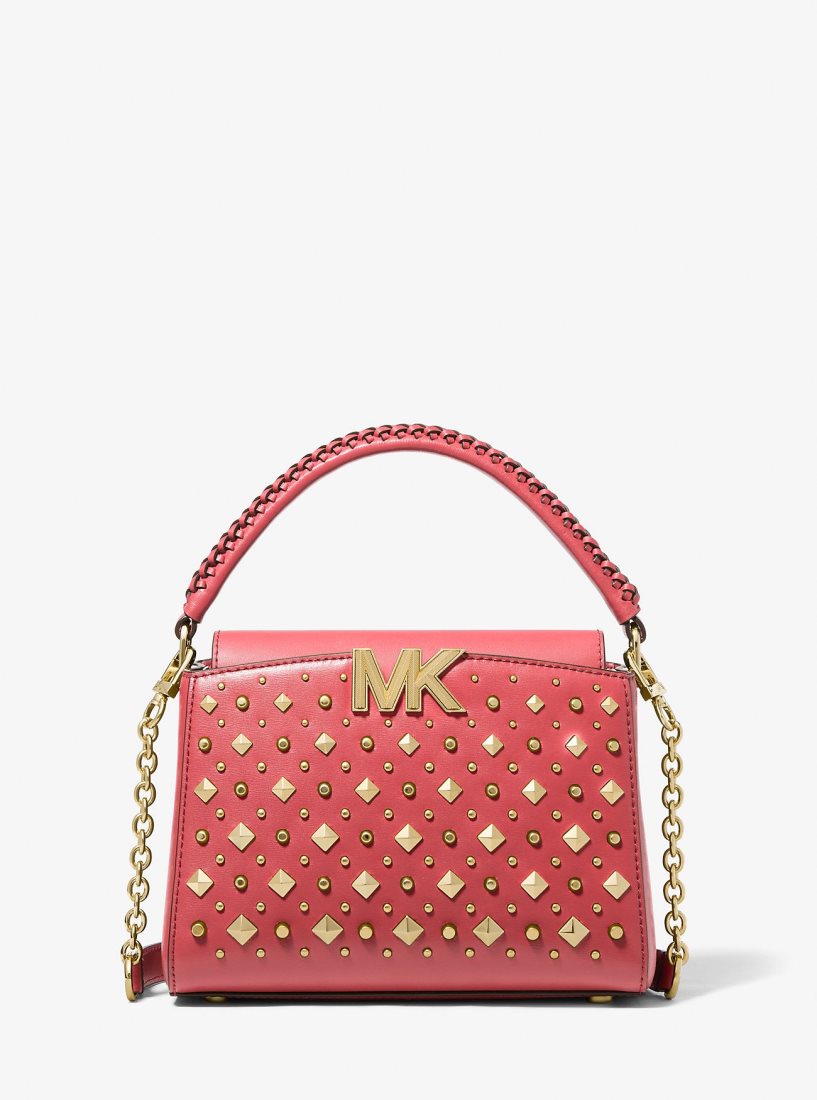 Bolsa Cruzada Michael Kors Karlie Graphic Logo Striped Leather Crossbody Bag Mujer Dahlia | 1680-TKOHR