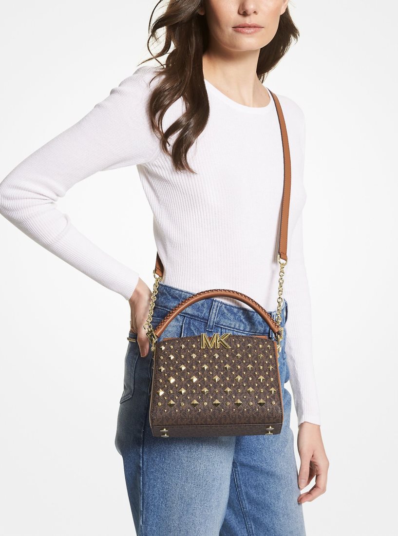 Bolsa Cruzada Michael Kors Karlie Small Studded Logo Crossbody Bag Mujer Brn/Acorn | 3826-CPGUK