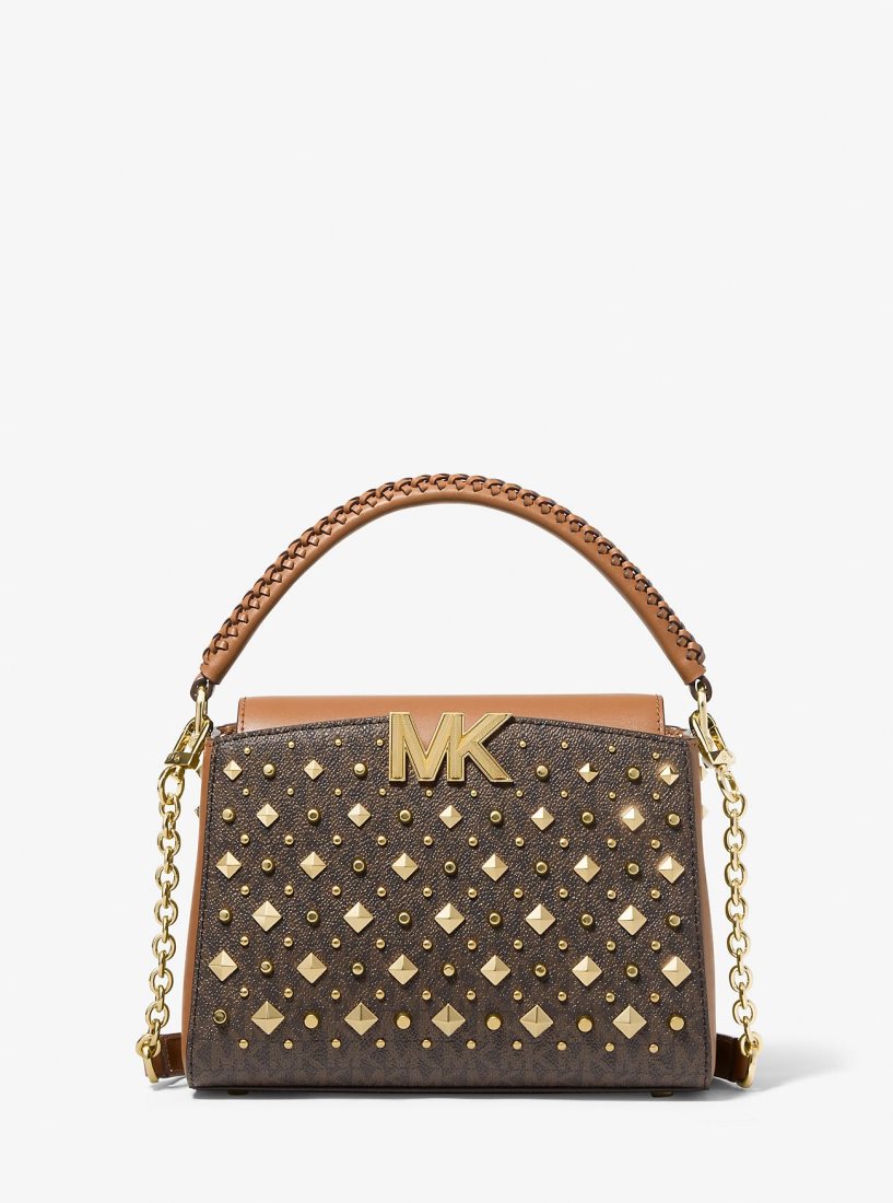 Bolsa Cruzada Michael Kors Karlie Small Studded Logo Crossbody Bag Mujer Brn/Acorn | 3826-CPGUK