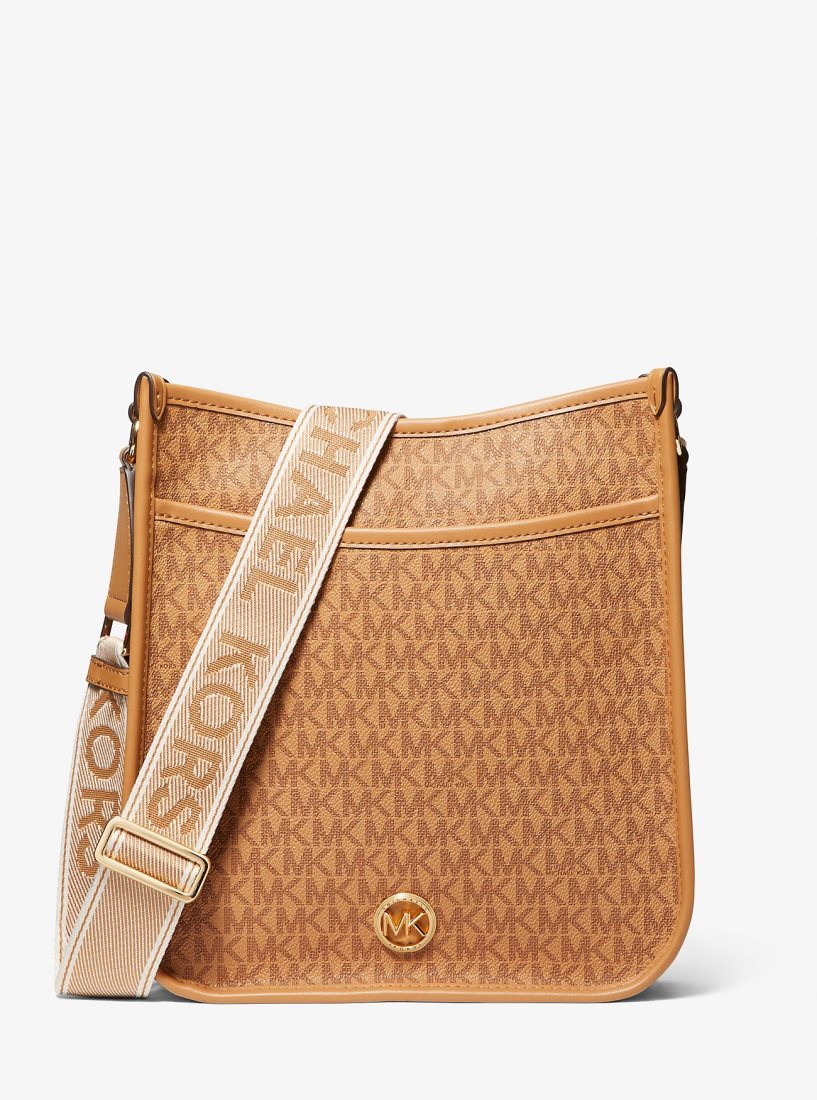 Bolsa Cruzada Michael Kors Luisa Large Signature Logo Messenger Bag Mujer Pale Peanut | 1498-FOYUM