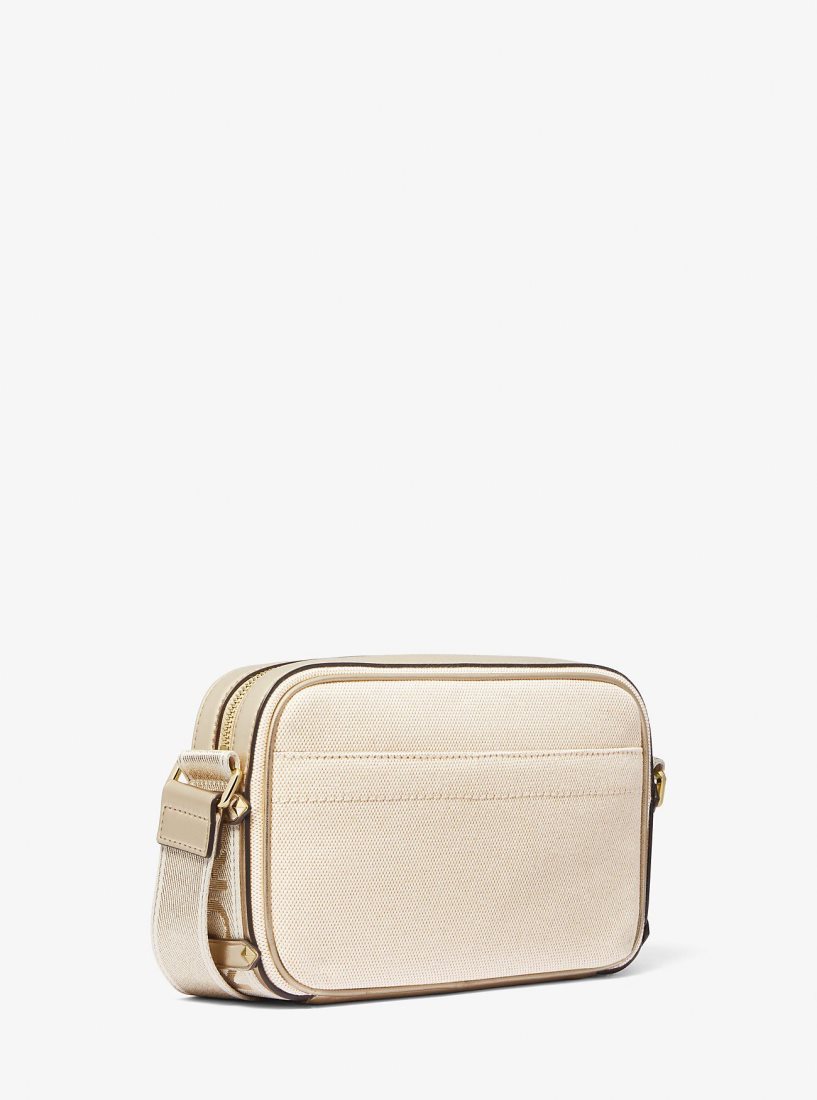 Bolsa Cruzada Michael Kors Maeve Large Canvas and Metallic Crossbody Bag Mujer Doradas Beige | 2154-JQTBG