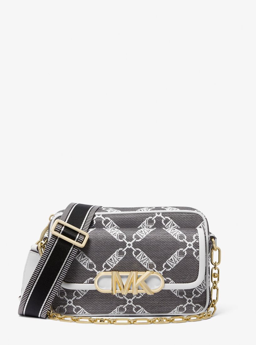 Bolsa Cruzada Michael Kors Parker Medium Empire Logo Jacquard Crossbody Bag Mujer Negras Blancas | 6708-IGXNM