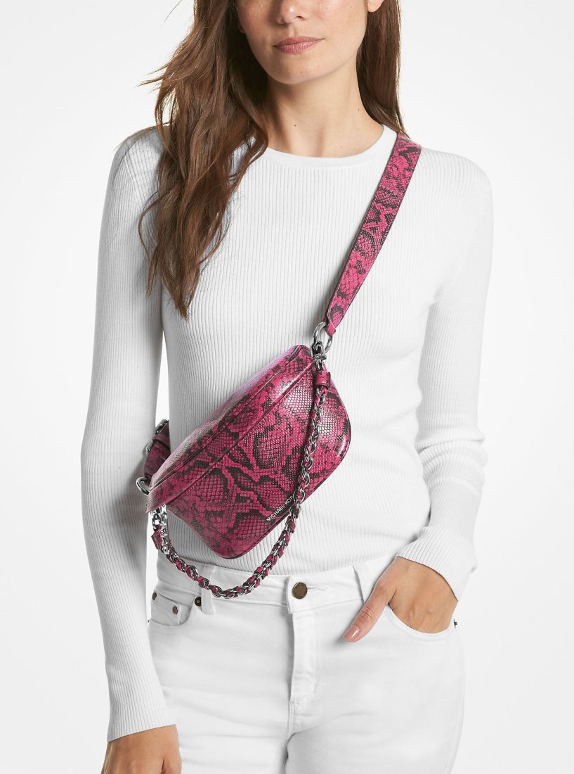 Bolsa Cruzada Michael Kors Slater Extra-Small Snake Embossed Leather Sling Pack Mujer Fucsia Oscuro | 1428-OJZXT