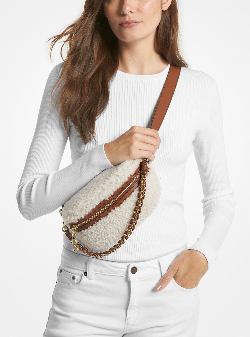 Bolsa Cruzada Michael Kors Slater Extra-Small Shearling Sling Pack Mujer Beige | 0342-WIZRJ