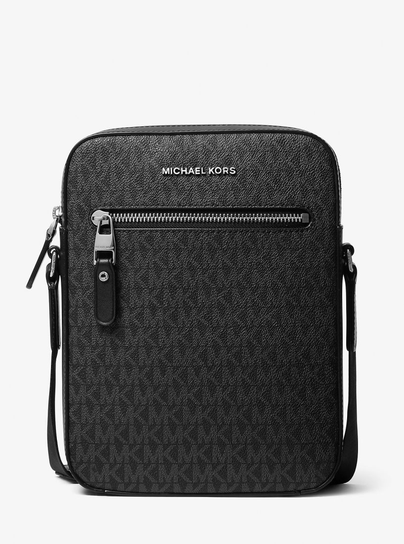 Bolsa Cruzada Michael Kors Varick Logo Flight Bag Hombre Negras | 8054-DEMNX