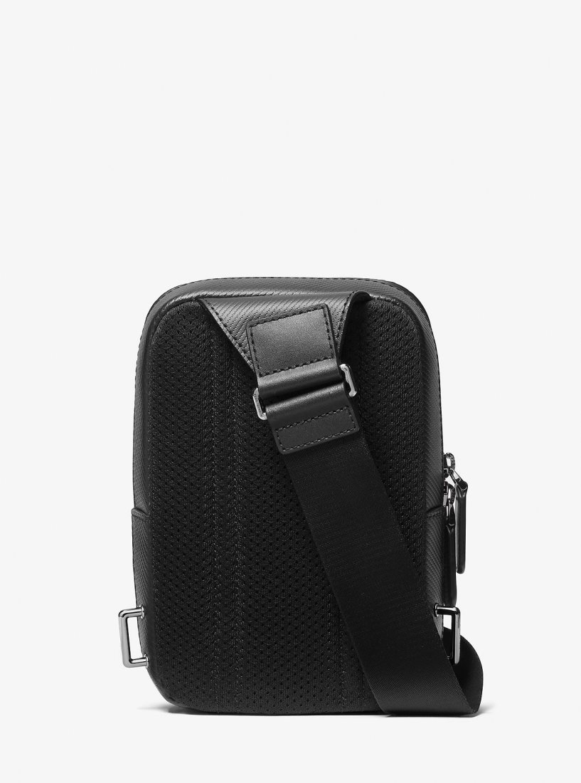 Bolsa Cruzada Michael Kors Varick Medium Textured Leather Sling Pack Hombre Negras | 8291-MXJHR