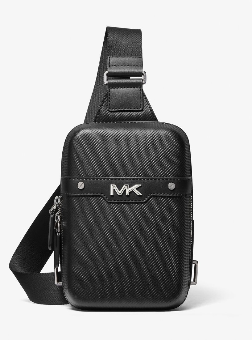 Bolsa Cruzada Michael Kors Varick Medium Textured Leather Sling Pack Hombre Negras | 8291-MXJHR