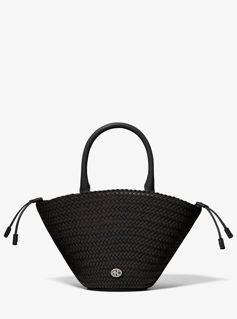 Bolsa De Hombro Michael Kors Audrey Woven Leather Market Bag Mujer Negras | 1076-DQRUN