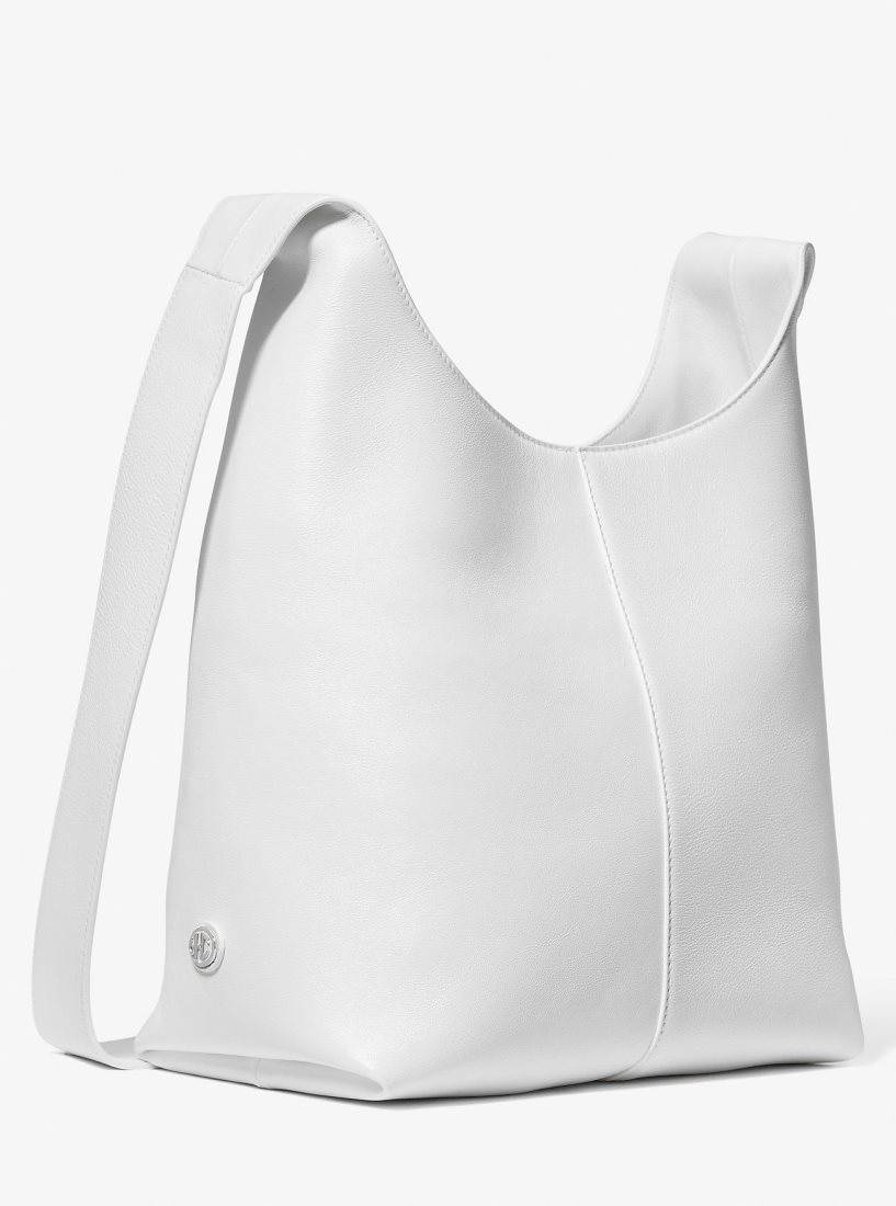 Bolsa De Hombro Michael Kors Dede Medium Leather Hobo Bag Mujer Blancas | 3046-HKZUA