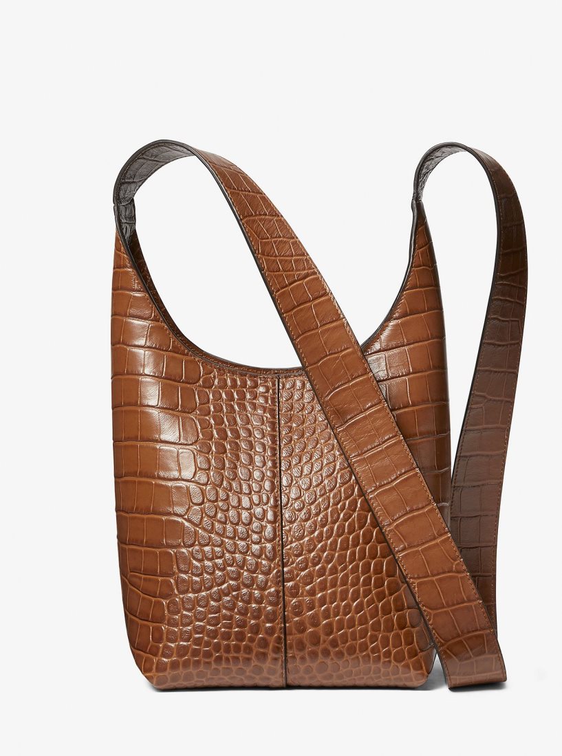 Bolsa De Hombro Michael Kors Dede Mini Crocodile Embossed Leather Hobo Bag Mujer Marrones | 1675-REOGI