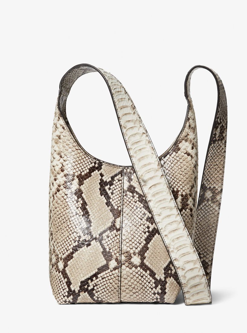 Bolsa De Hombro Michael Kors Dede Mini Python Embossed Leather Hobo Bag Mujer Beige | 0695-HTUWM