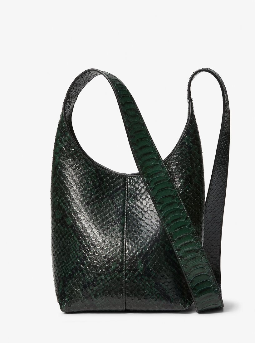 Bolsa De Hombro Michael Kors Dede Mini Python Embossed Leather Hobo Bag Mujer Forest | 3708-EQXPR