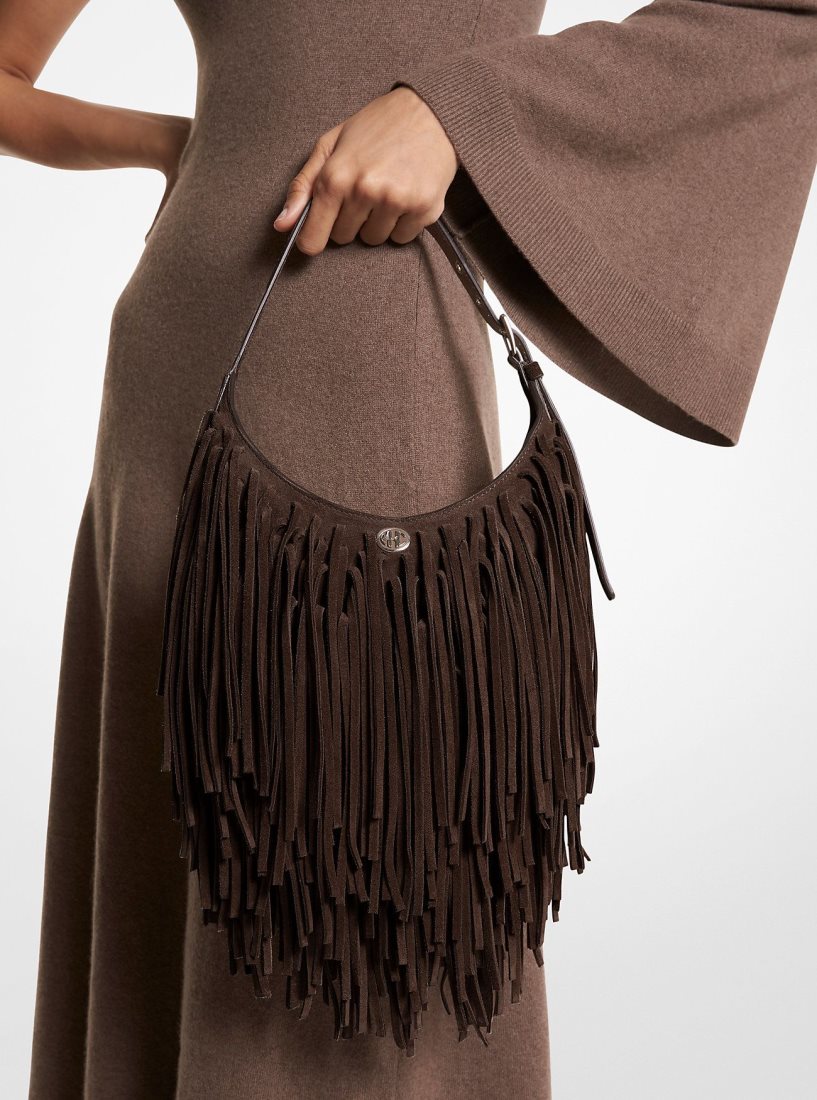 Bolsa De Hombro Michael Kors Dyan Small Fringed Suede Shoulder Bag Mujer Chocolate | 5278-FYPZK