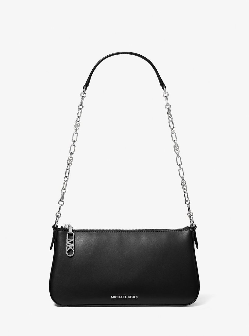 Bolsa De Hombro Michael Kors Empire Medium Leather Chain-Link Pochette Mujer Negras | 3541-HLASK