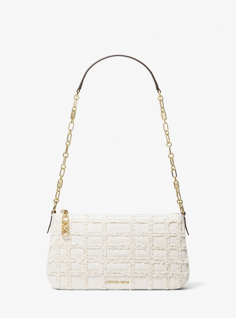 Bolsa De Hombro Michael Kors Empire Medium Frayed Denim Chain-Link Pochette Mujer Blancas | 3726-JOMDY