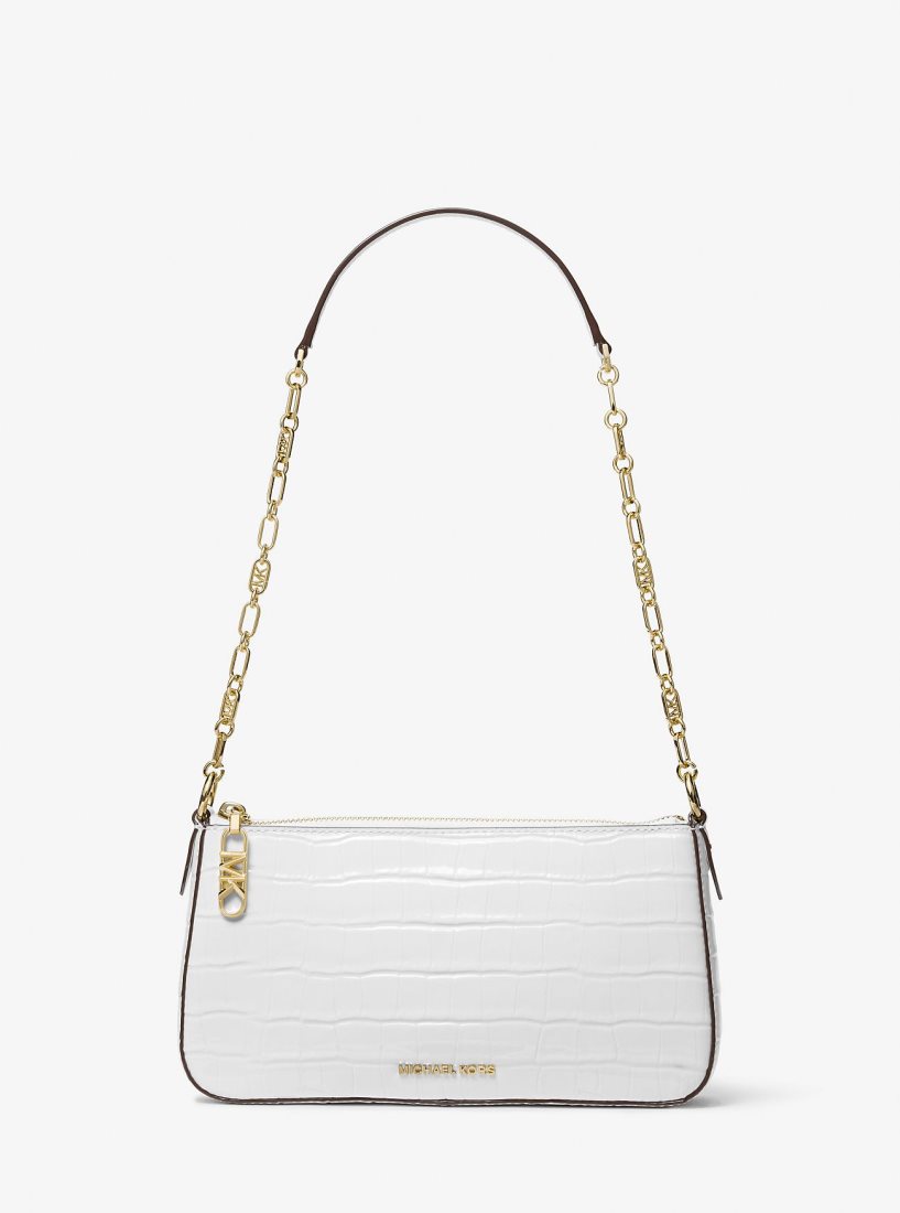 Bolsa De Hombro Michael Kors Empire Medium Crocodile Embossed Leather Chain-Link Shoulder Bag Mujer Blancas | 3768-VTQAW