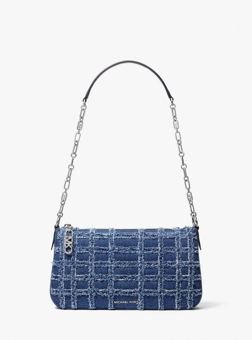 Bolsa De Hombro Michael Kors Empire Medium Frayed Denim Chain-Link Pochette Mujer Azules | 4802-CRWAT