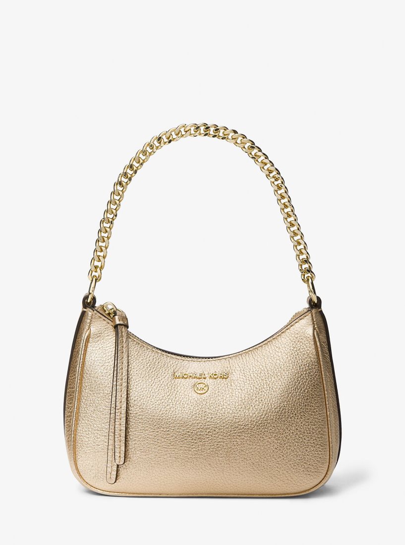 Bolsa De Hombro Michael Kors Jet Set Charm Small Metallic Pebbled Leather Pochette Mujer Doradas | 4928-ZUBPC