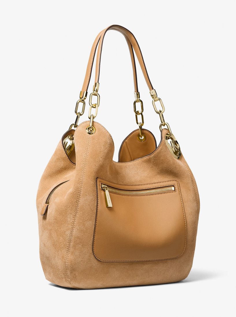 Bolsa De Hombro Michael Kors Lillie Large Suede Shoulder Bag Mujer Pale Peanut | 8712-RFWDX