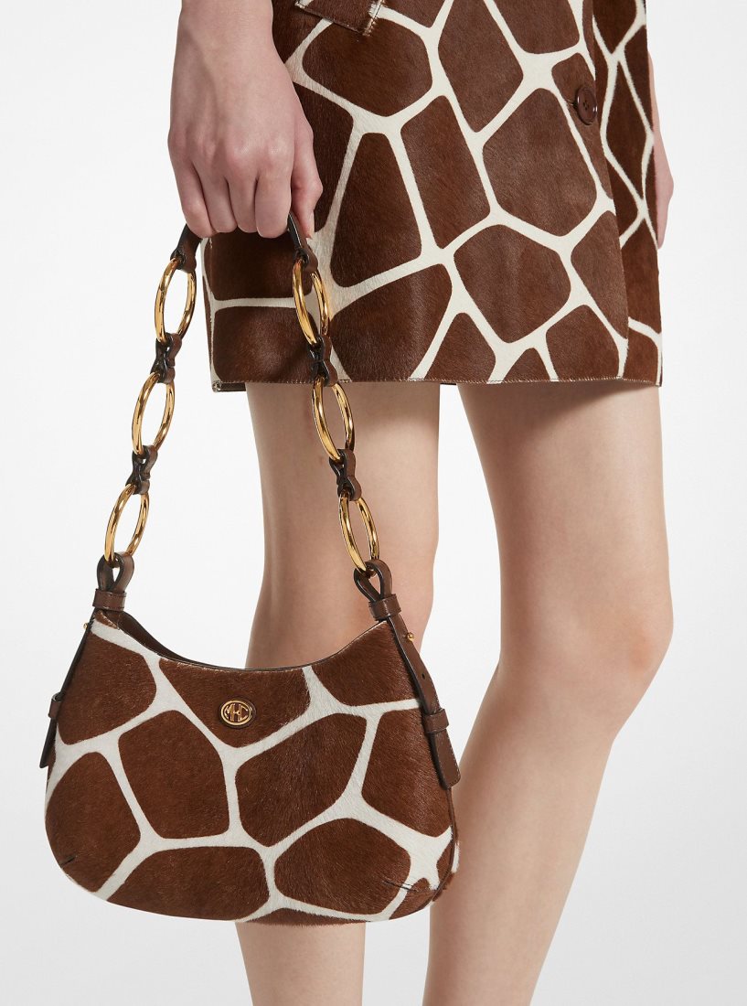 Bolsa De Hombro Michael Kors Mini Giraffe Print Calf Hair Hobo Shoulder Bag Mujer Marrones Blancas | 8431-BPKIA