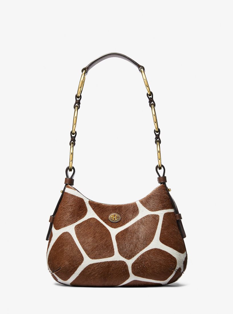 Bolsa De Hombro Michael Kors Mini Giraffe Print Calf Hair Hobo Shoulder Bag Mujer Marrones Blancas | 8431-BPKIA