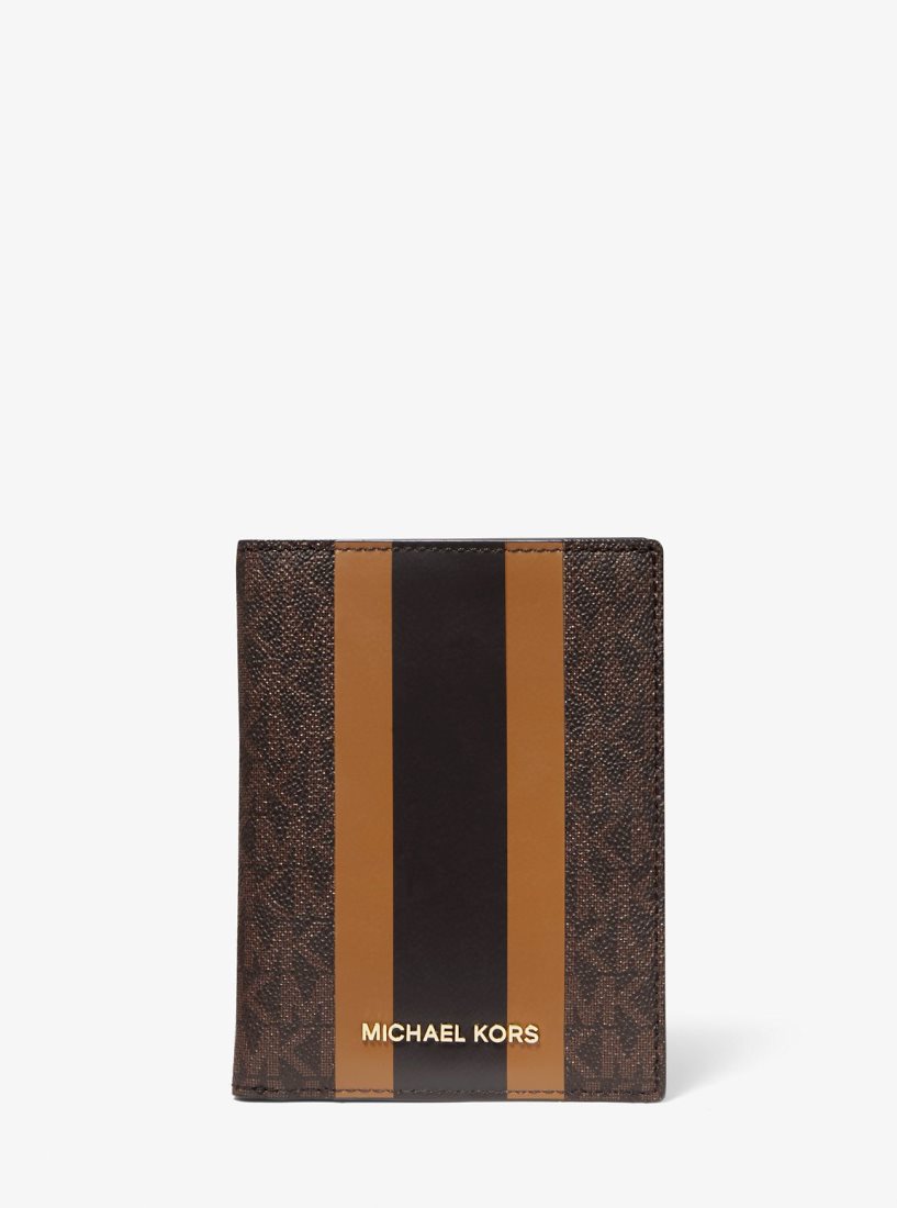 Bolsa Duffle Michael Kors Bedford Travel Medium Logo Stripe Passport Wallet Mujer Brn/Acorn | 1948-XMDHF