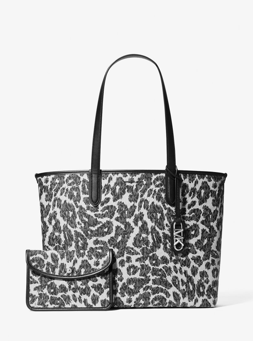 Bolsas de Mano Michael Kors Eliza Extra-Large Leopard Logo Tote Bag Mujer Negras | 6803-NXYCG