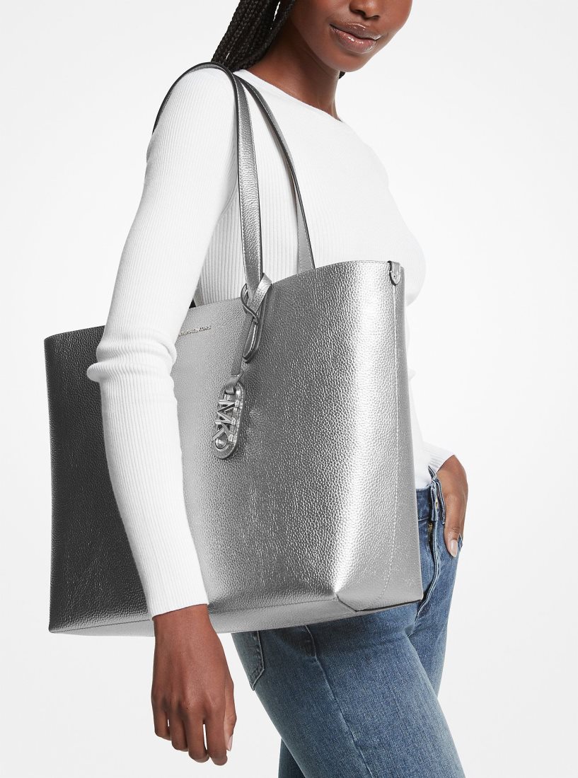 Bolsas de Mano Michael Kors Eliza Extra-Large Metallic Pebbled Leather Reversible Tote Bag Mujer Plateadas | 0736-WUVHR