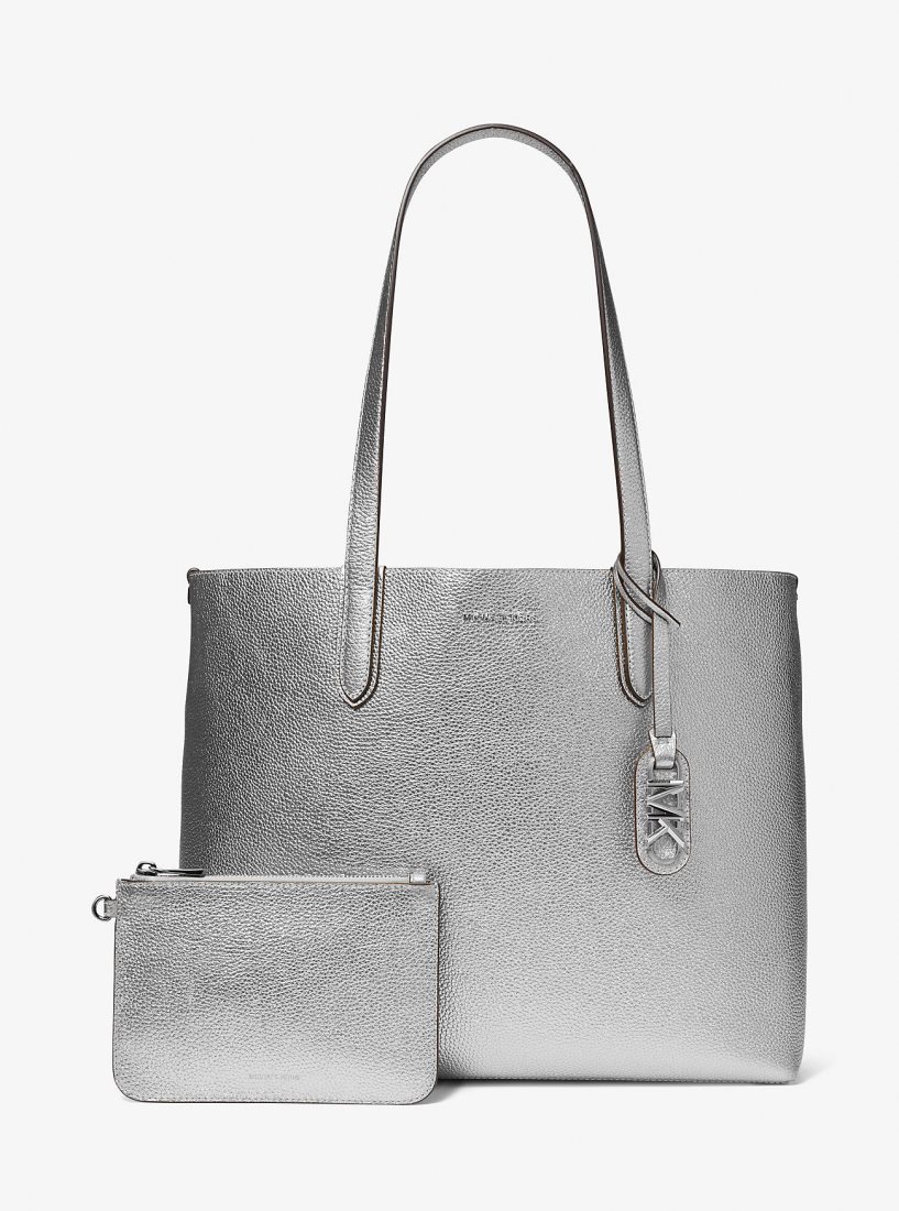 Bolsas de Mano Michael Kors Eliza Extra-Large Metallic Pebbled Leather Reversible Tote Bag Mujer Plateadas | 0736-WUVHR