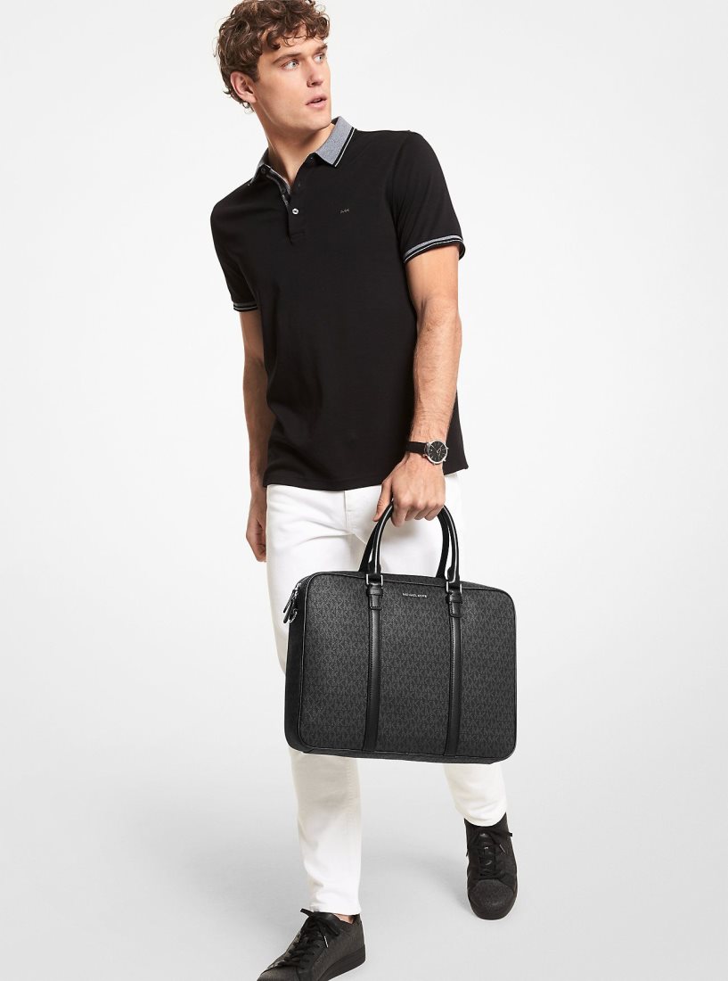 Bolsas de Mano Michael Kors Hudson Logo Briefcase Hombre Negras | 4726-CBXPU