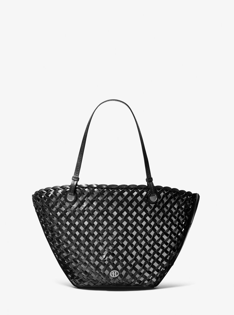 Bolsas de Mano Michael Kors Isabella Medium Hand-Woven Leather Tote Bag Mujer Negras | 8721-HNFAL