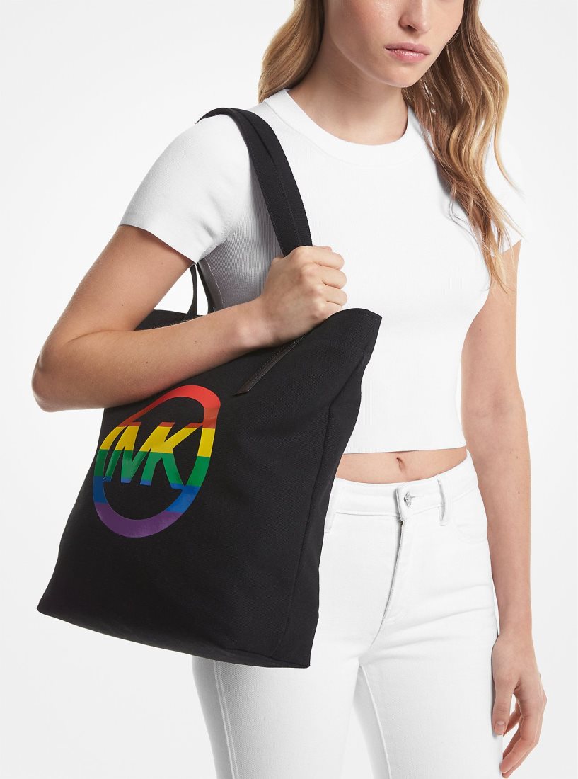 Bolsas de Mano Michael Kors PRIDE Rainbow Logo Cotton Tote Bag Mujer Negras | 4367-AFBHU