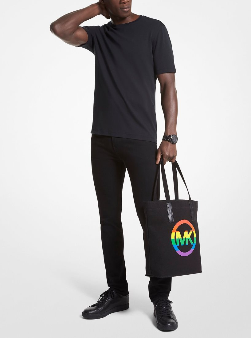 Bolsas de Mano Michael Kors PRIDE Rainbow Logo Cotton Tote Bag Mujer Negras | 4367-AFBHU