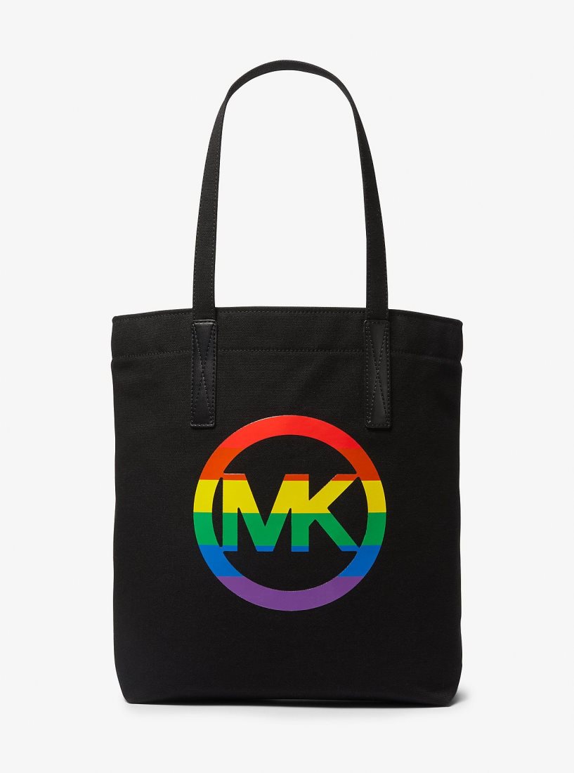 Bolsas de Mano Michael Kors PRIDE Rainbow Logo Cotton Tote Bag Mujer Negras | 4367-AFBHU