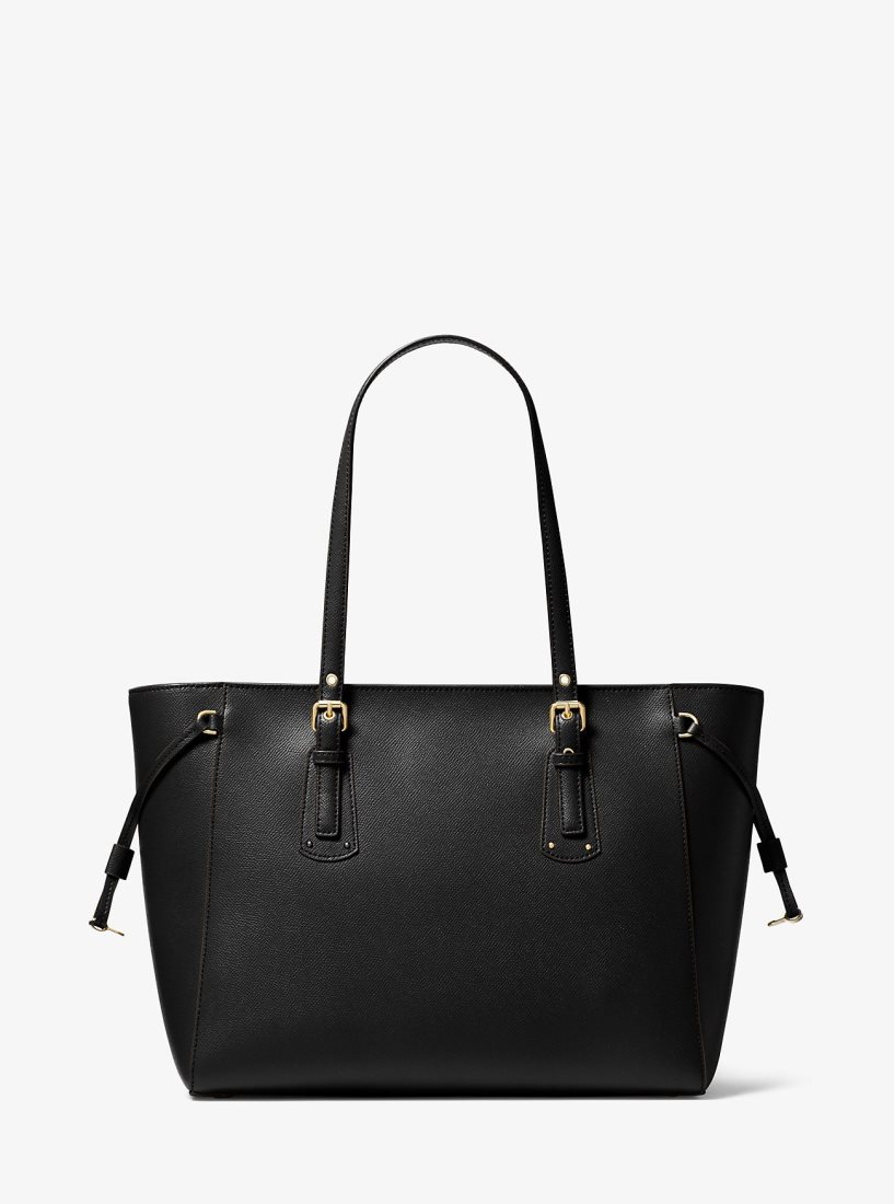 Bolsas de Mano Michael Kors Voyager Medium Crossgrain Leather Tote Bag Mujer Negras | 6134-OFURC