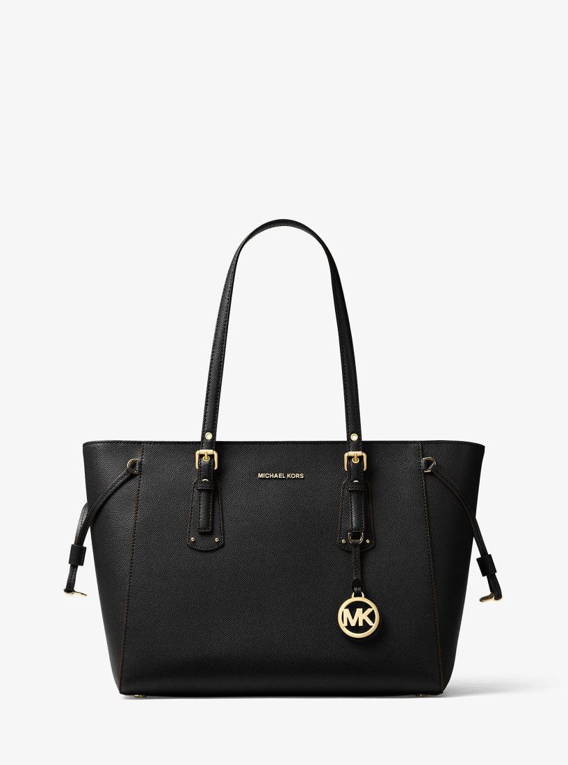 Bolsas de Mano Michael Kors Voyager Medium Crossgrain Leather Tote Bag Mujer Negras | 6134-OFURC