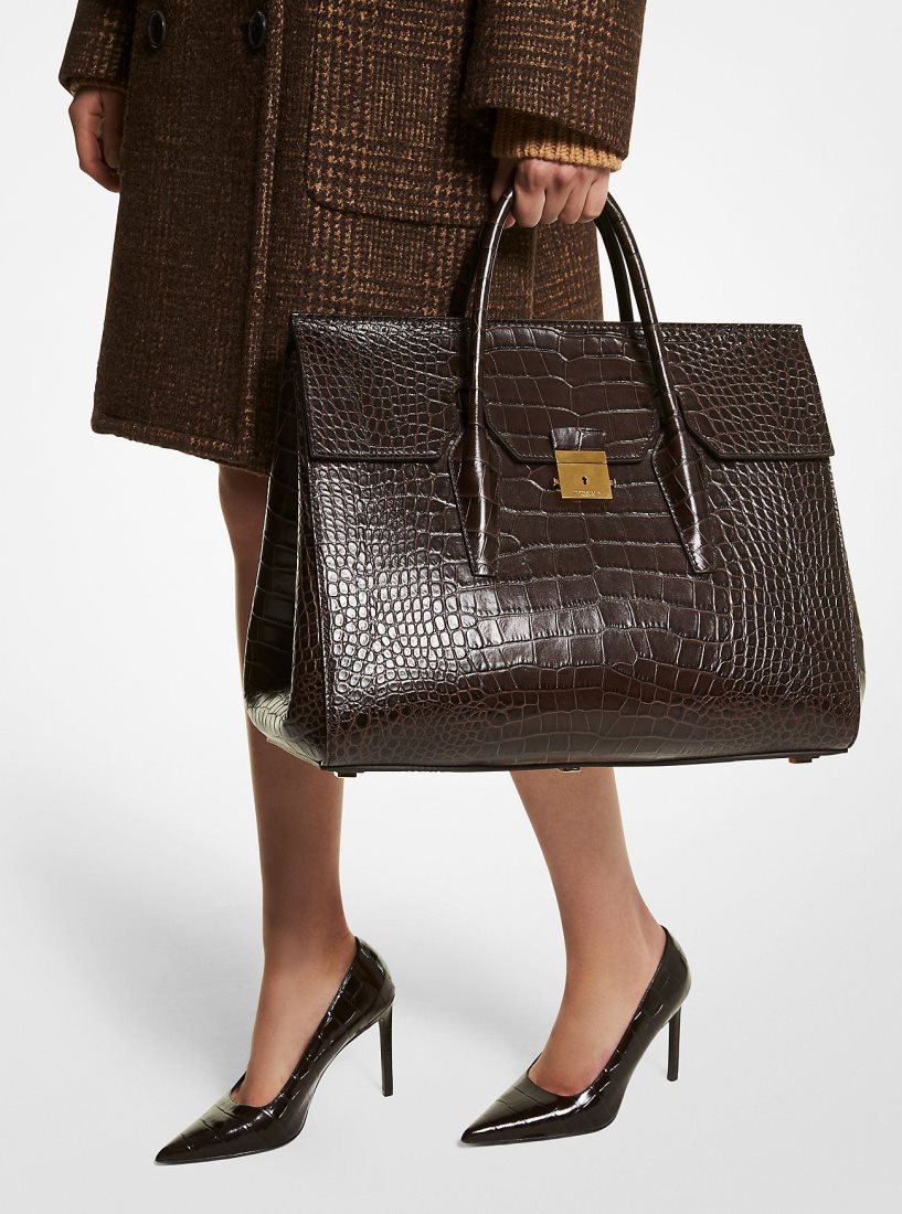 Bolso Satchel Michael Kors Campbell Crocodile Embossed Leather Weekender Bag Mujer Chocolate | 3925-OIEUV