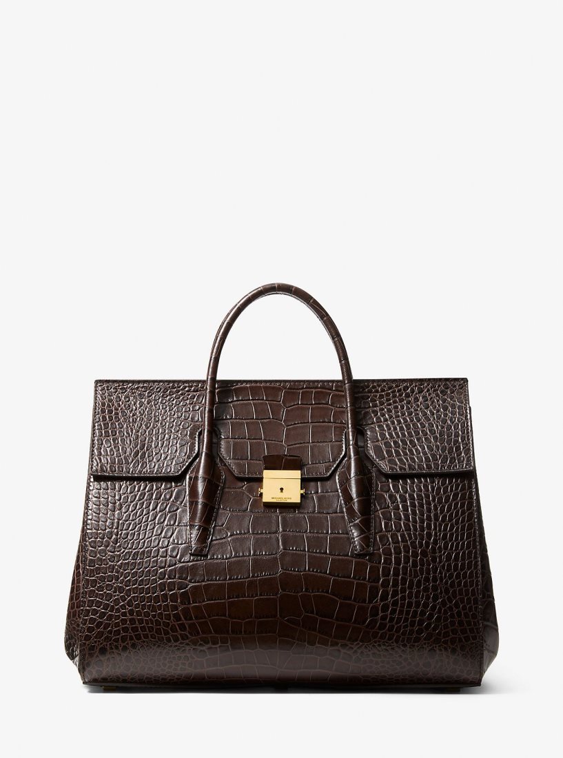 Bolso Satchel Michael Kors Campbell Crocodile Embossed Leather Weekender Bag Mujer Chocolate | 3925-OIEUV