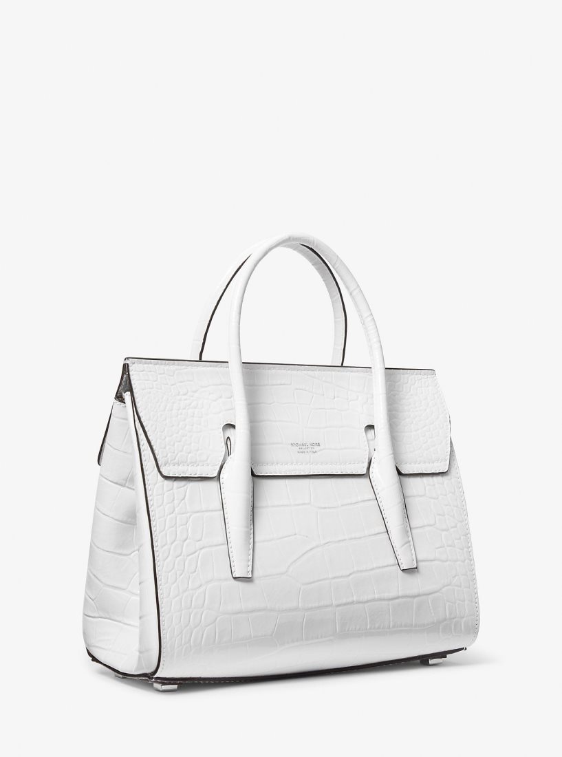 Bolso Satchel Michael Kors Campbell Medium Crocodile Embossed Leather Satchel Mujer Blancas | 1680-VHZLW