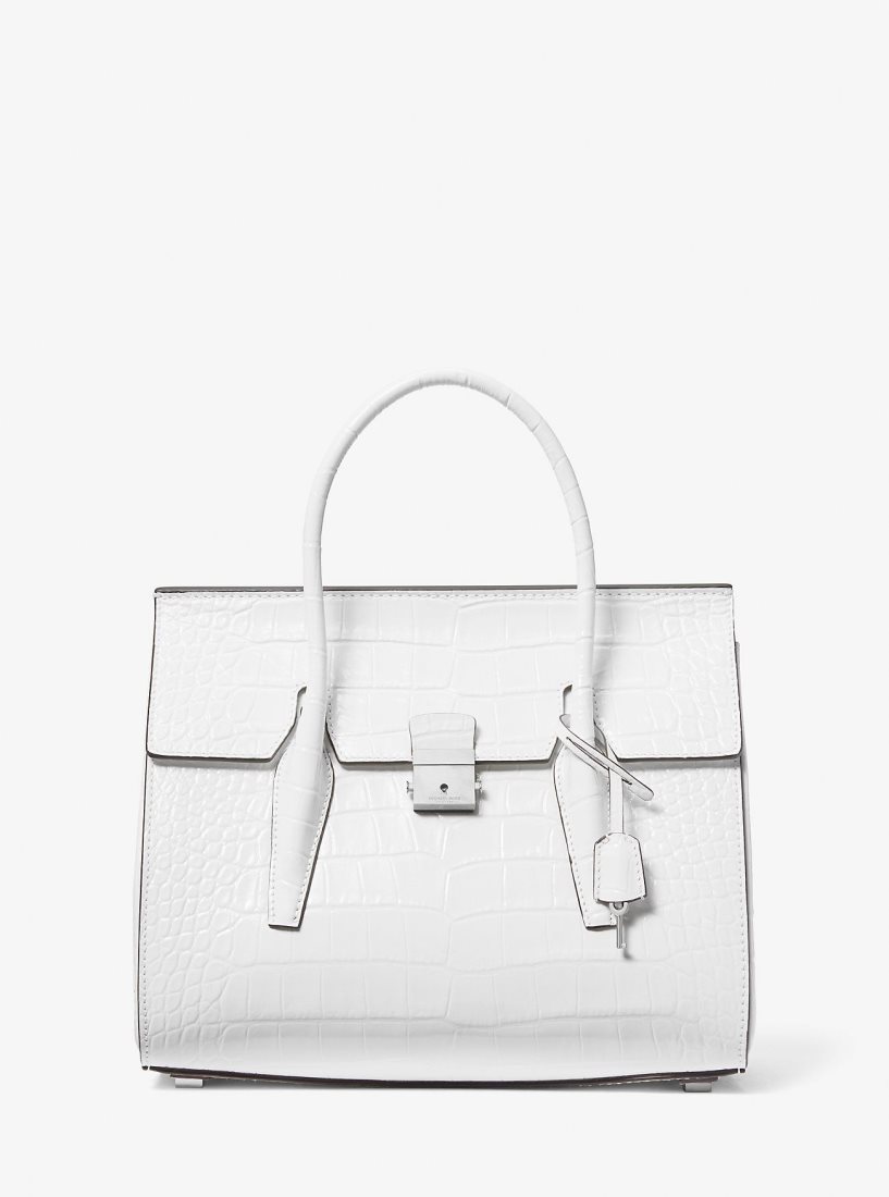 Bolso Satchel Michael Kors Campbell Medium Crocodile Embossed Leather Satchel Mujer Blancas | 1680-VHZLW