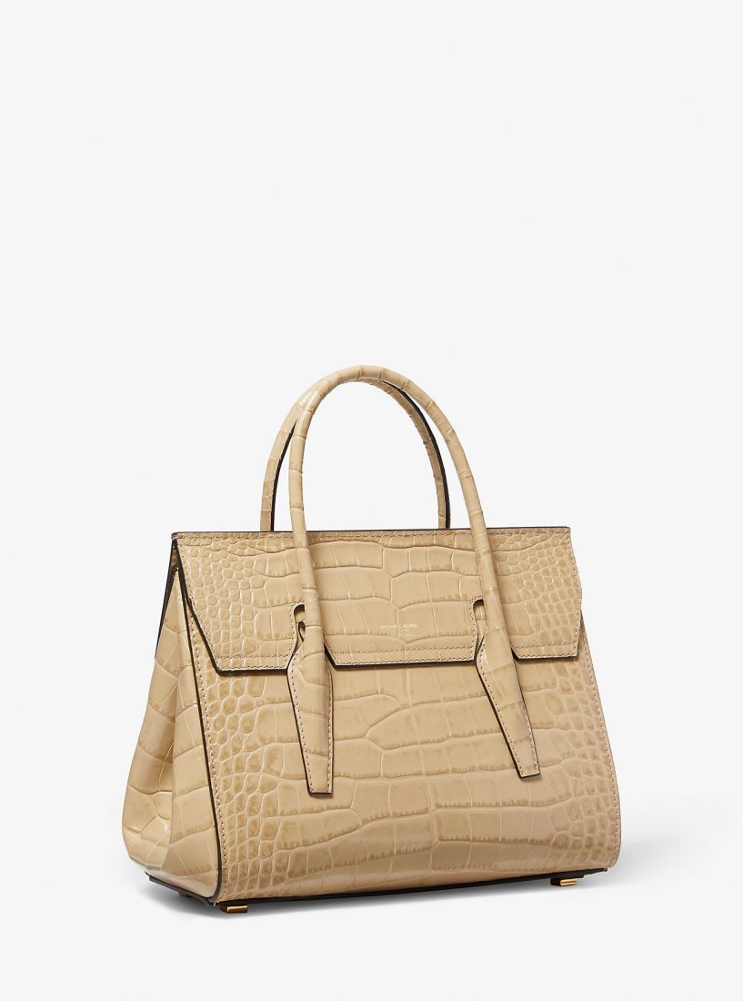 Bolso Satchel Michael Kors Campbell Medium Crocodile Embossed Leather Satchel Mujer Dune | 3197-EIGSY