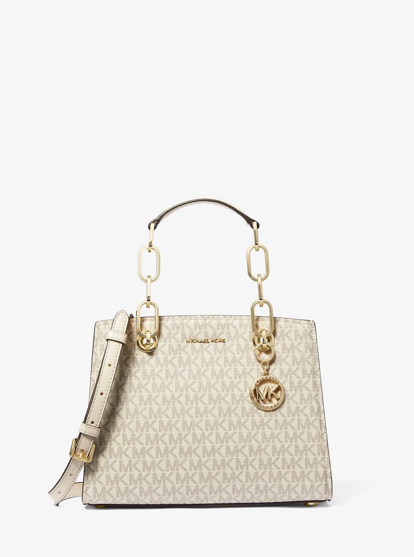 Bolso Satchel Michael Kors Cynthia Small Signature Logo Satchel Mujer Creme | 1950-BZVMA