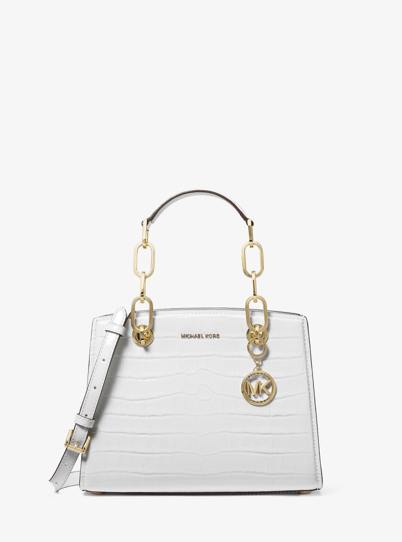 Bolso Satchel Michael Kors Cynthia Small Crocodile Embossed Leather Satchel Mujer Blancas | 2780-YSPQA