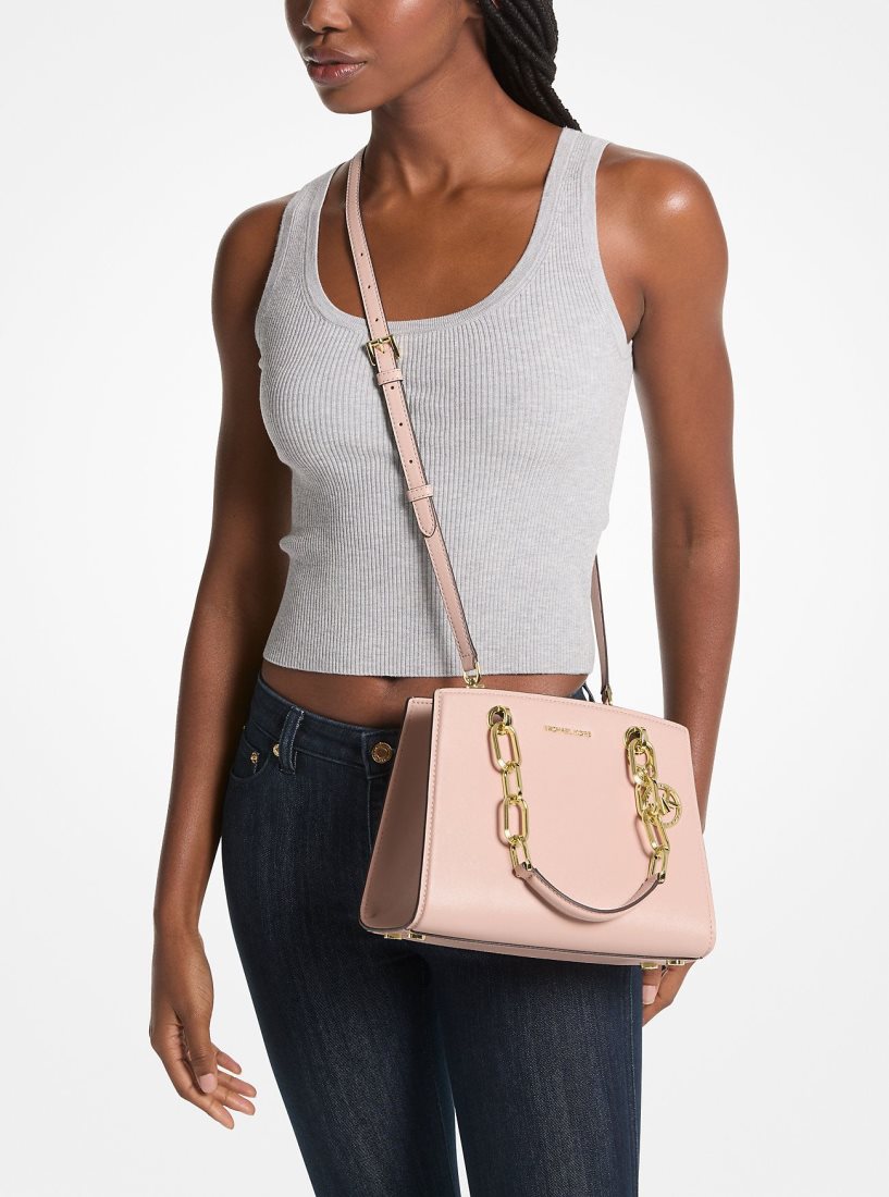 Bolso Satchel Michael Kors Cynthia Small Leather Satchel Mujer Rosas | 3208-VMEZH