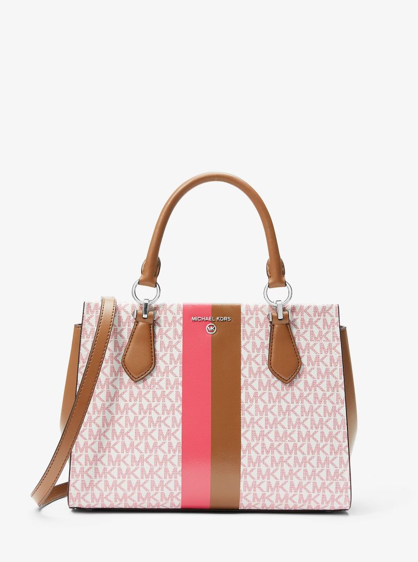 Bolso Satchel Michael Kors Marilyn Medium Logo Stripe Satchel Mujer Rosas Multicolor | 3841-PZLDT