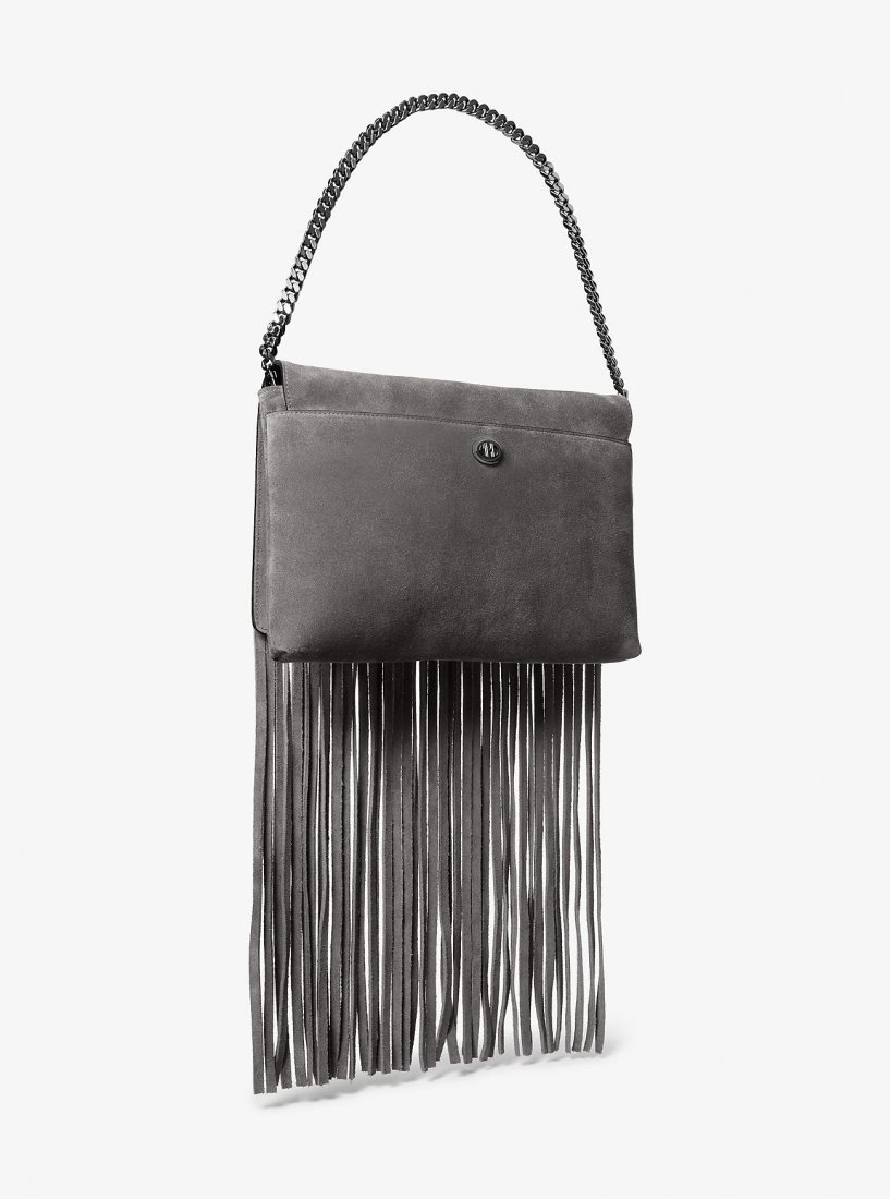 Bolsos De Mano Michael Kors Ali Fringed Suede Clutch Mujer Gris Oscuro | 9204-RKSYC