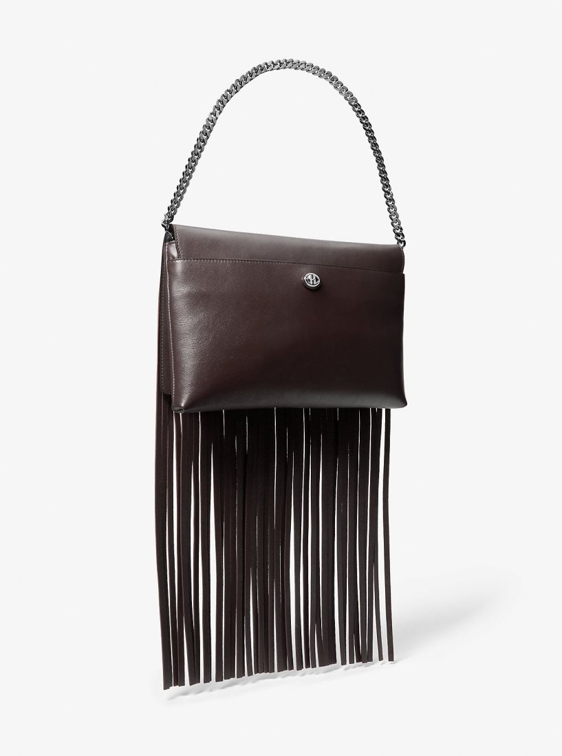 Bolsos De Mano Michael Kors Ali Fringed Leather Clutch Mujer Chocolate | 3591-LFMTU